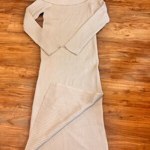 Elegant Cream Ribbed Knit Dress
